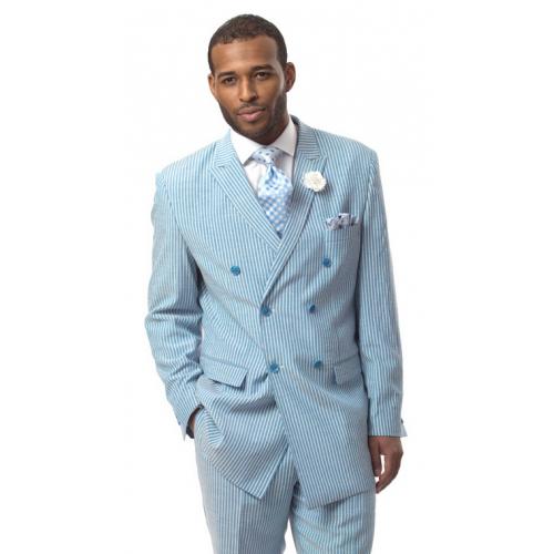 E. J. Samuel Ocean Blue / White Pinstripes Suit M2653